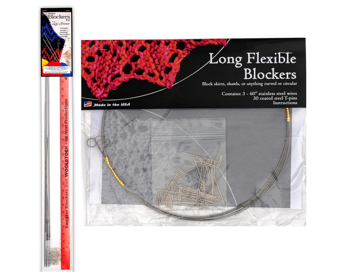 Leslye Solomon's Blocking Wires Bundle - Original Blockers Kit and (3) 60" Long Flex Blockers Kit. (8) - 36",(4)-18" Straight. (2) 27" Flex blockers, 60-T-pins, neon Yardstick & Blocking Directions