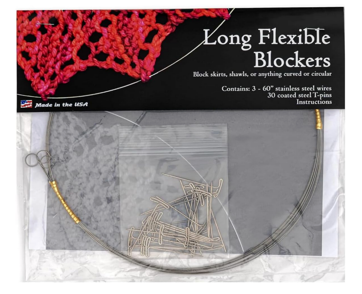 Leslye Solomon's Blocking Wires Bundle - Original Blockers Kit and (3) 60" Long Flex Blockers Kit. (8) - 36",(4)-18" Straight. (2) 27" Flex blockers, 60-T-pins, neon Yardstick & Blocking Directions