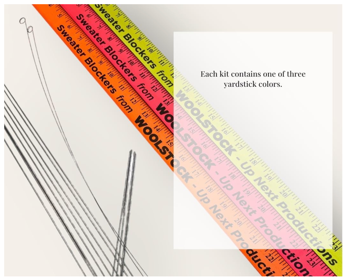 Leslye Solomon's Blocking Wires Bundle - Original Blockers Kit and (3) 60" Long Flex Blockers Kit. (8) - 36",(4)-18" Straight. (2) 27" Flex blockers, 60-T-pins, neon Yardstick & Blocking Directions